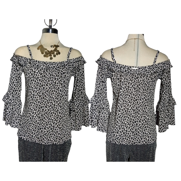 MICHAEL KORS Black and White Open Shoulder Bell Sleeves Size M. - Picture 4 of 16